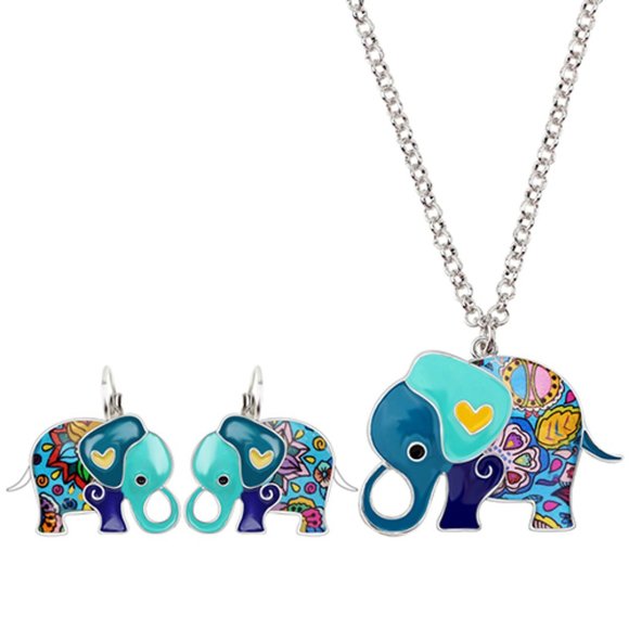 Bonsny Jewelry - Jewelry Set: Enamel Alloy Cartoon Elephants